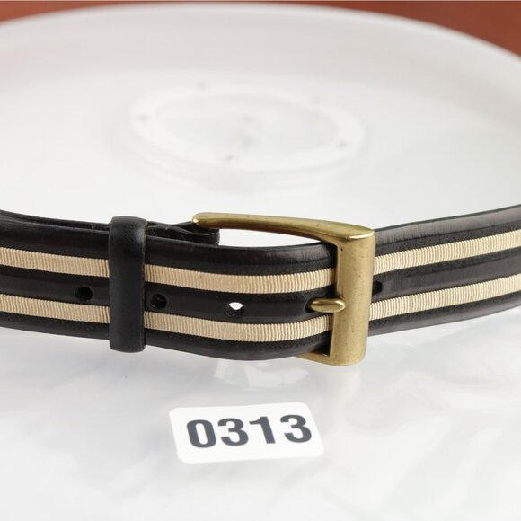 Torino USA Mens Belt Size 44 Black Leather Tan Inlay 1 1/2" Width Brass Buckle - Picture 9 of 16